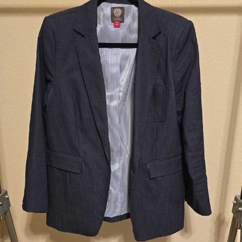 Vince Camuto Navy Denim Blazer with Striped Lining